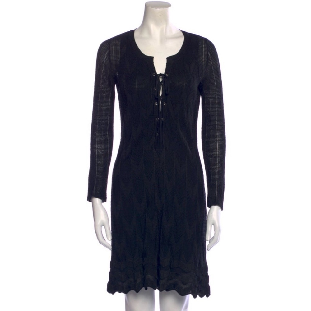 M by Missoni Elegant Black Knit Long Sleeve V-neck mini Dress